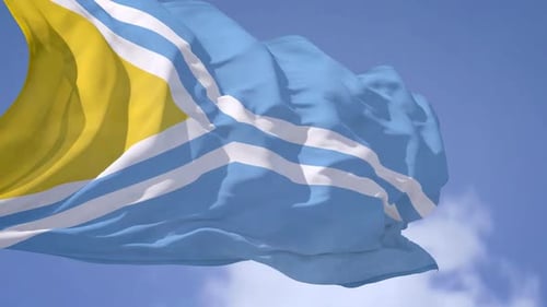 Flag Waving Animation with Blue and Yellow Design