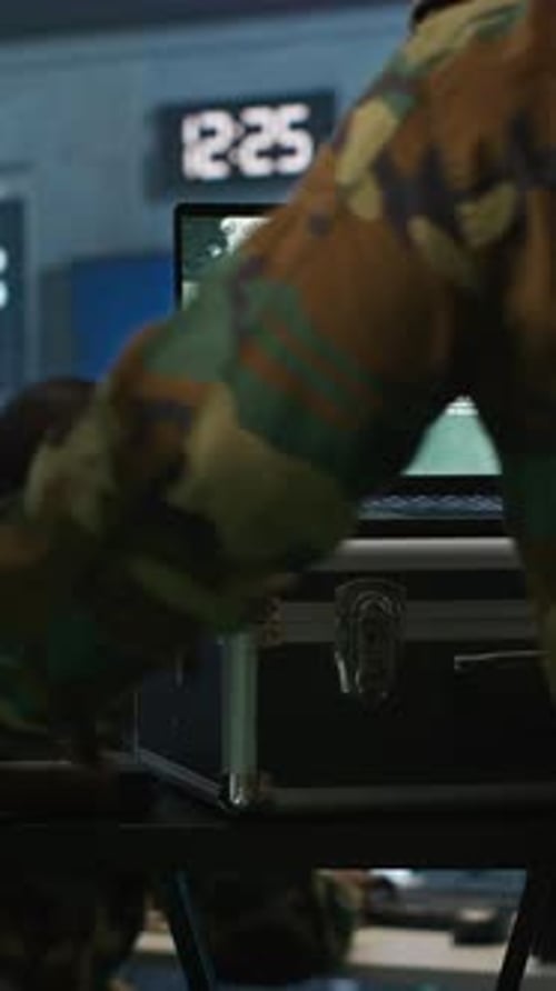 Person Stands Near Laptop With Video Game Displayed