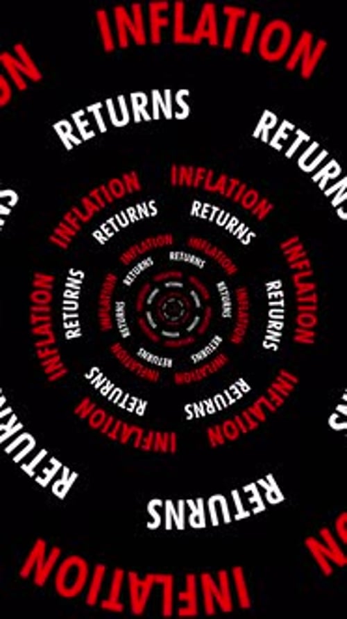 Vertical Infinite tunnel of Inflation and Returns words looping on a black background