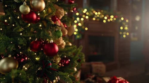 Christmas Tree Decorated with Ornaments and Presents