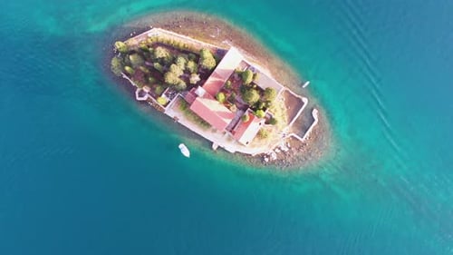 Aerial View of Lady of Tickle Church or Gospa Od Skrpjela in Perast Montenegro