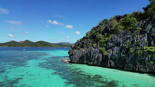 Tropical Island with Beach Rocks Coral Reef