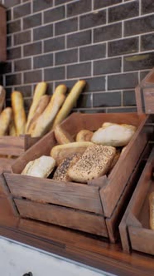 Fresh Bread on Shelves in Bakery