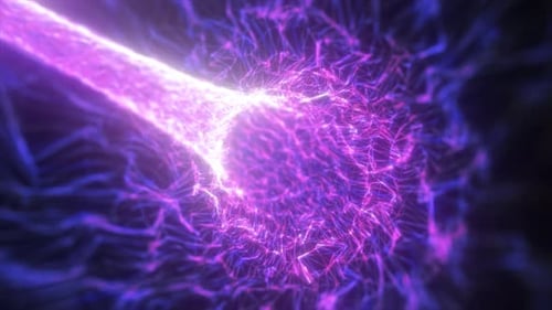 Abstract purple tunnel swirling from lines and particles of triangles glowing futuristic hi-tech