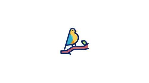 Animated Bird Icon Perching on Branch with Graphic Style