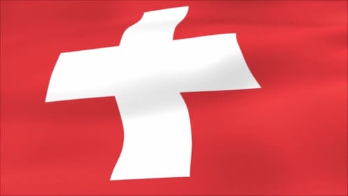 Waving Red Flag with White Cross Animation