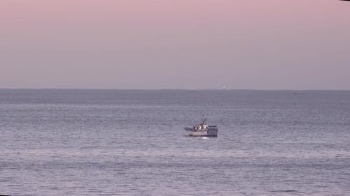 tolle Drohnenaufnahme eines Fischerboots mit Möwen, Möwen folgen dem Boot, um Fische auf Fischen zu fangen