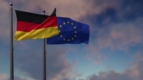 Realistic Waving Flags of Germany and European Union