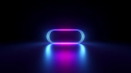 Dynamic neon circle pulsates with vibrant blue and pink energy