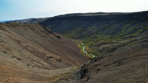 River in a Mountain Valley Iceland Northern Landscape From Height Beautiful View of the Iceland