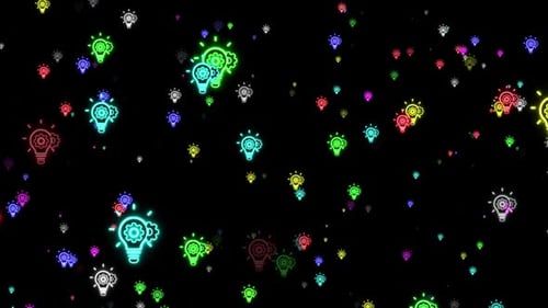 Colorful Neon Idea Icon Flying Background Loop