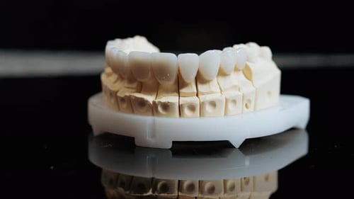 Dental Prosthesis Model on a Black Reflective Surface