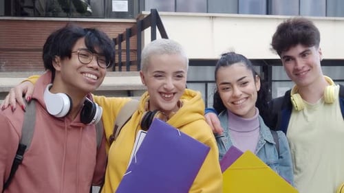 Happy College Students Smiling Together on Campus