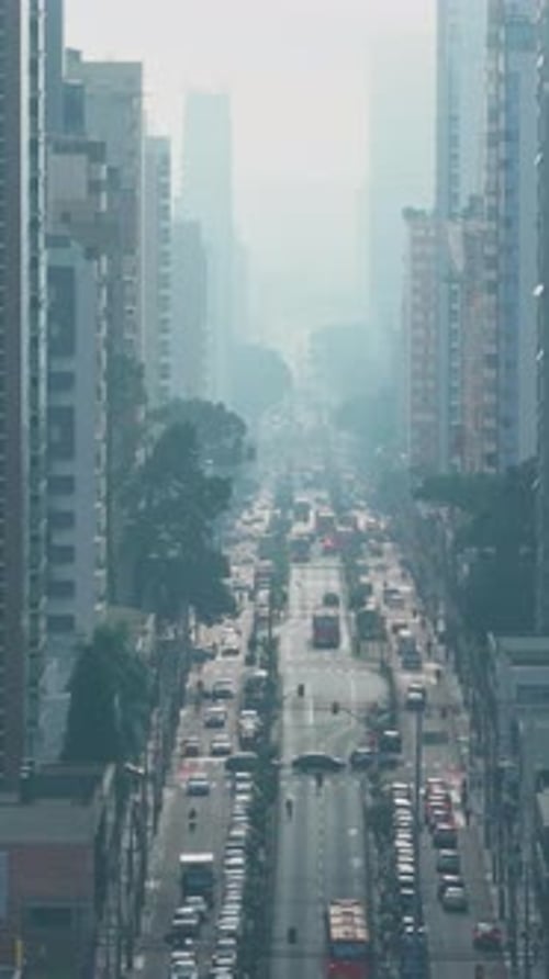 pollution morning in Curitiba with busy Curitiba city and pollution skyline scenery pollution