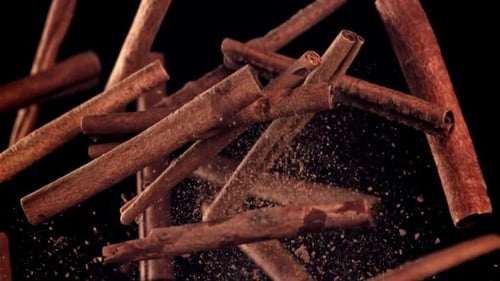 Cinnamon Sticks Fly Up and Down Filmed on a Highspeed Camera at 1000 Fps