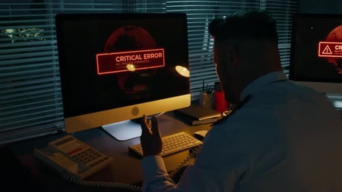 Male Army Operations Center Officer Panicking During IT Systems Failure