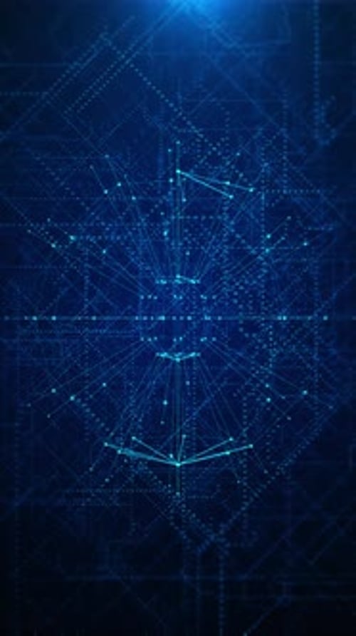 Abstract programming code technology concept digital data connected glowing nodes internet network b