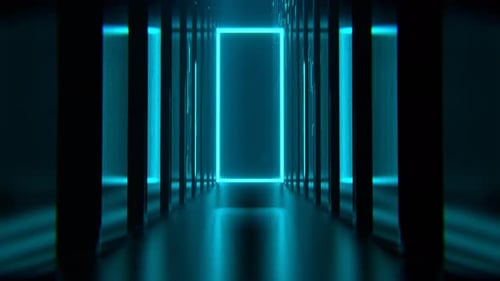 Cyan Elegant Neon Alien Endless Corridor Background Vj Loop I 4K