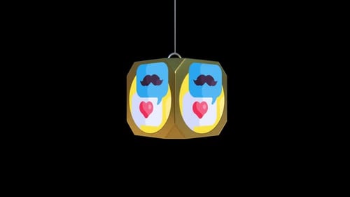 Golden 3D Lantern with Mustache Heart Icon Reveals and Shatters