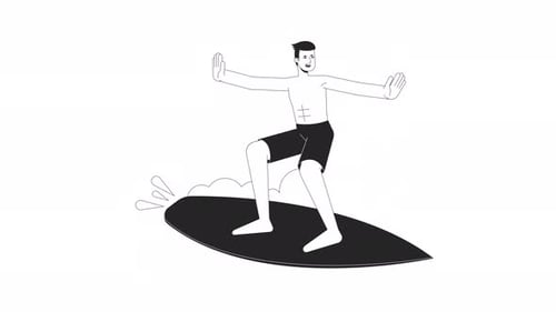 Animated Flat Design Surfer Riding a Wave Illustration