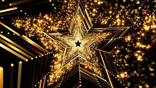 Golden Star Tunnel Animation with Sparkling Particles