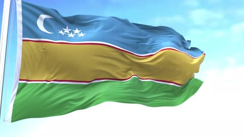 Karakalpakistan Horizontal Flag Waving Fast in the Sky