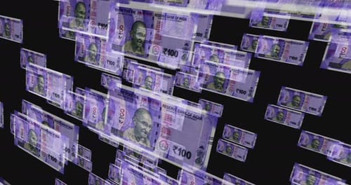 India Rupee 100 banknote – flying between transparent money