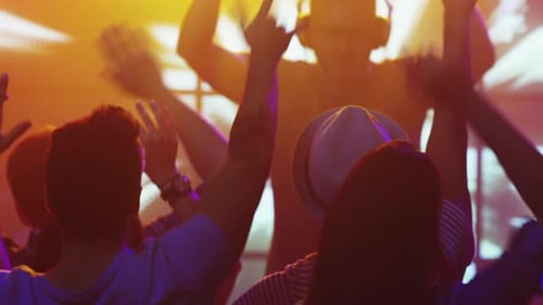 Enthusiastic Crowd Dancing at Night Club Party