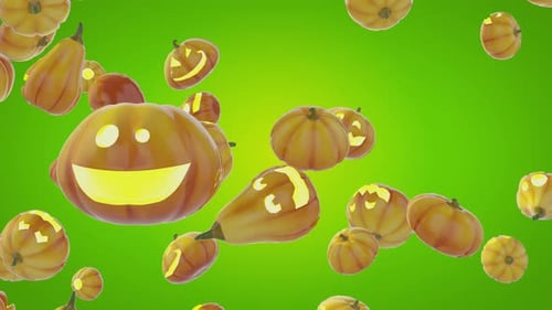 Animated 3D Jack-o'-Lanterns Falling Halloween Background