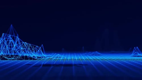 Ondes numériques à mailles bleues avec points et liens Technologie Ai Technologie abstraite de surface de réseau Big