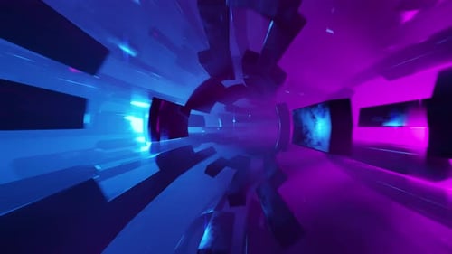 Bright Glowing Neon Lights Along Endless Tunnel Loop Animation 3d