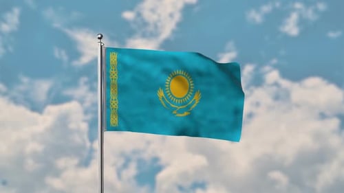 Kazakhstan flag waving in the blue sky realistic 4k Video.