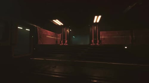 Dark Futuristic Sci-Fi Corridor Camera Flythrough