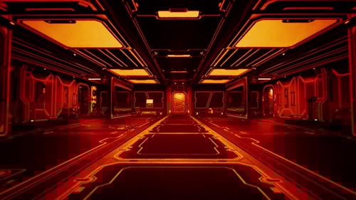 Futuristic Red Neon Corridor Fly Through and Screen Reveal