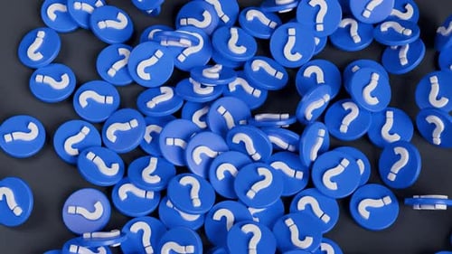 Question mark buttons falling down. 3d render realistic animation