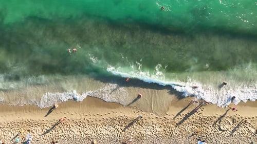 People Swim in the Azure Sea Aerial View 4 K Turkey Alanya