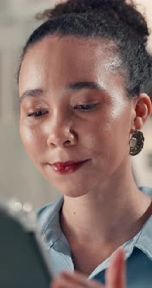 Tablet, reading and business woman in office for project feedback, research and article review