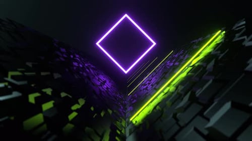 Purple And Light Green Cyber Corridor With Neon Portal Background Vj Loop In 4K