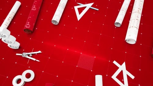 Blueprint Engineer Desk Dark Red Background