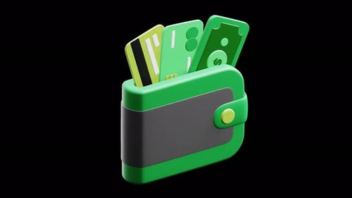 3D-Geldbörse voller Geld und Karten