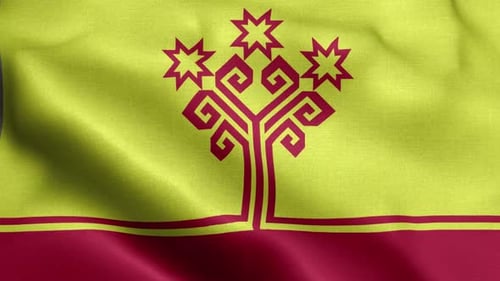 Waving Flag of Chuvashia with Symbolic Tree Design