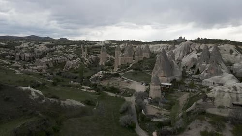 Aerial view of Goreme Valley, Cappadocia, Nevsehir, Turkey.