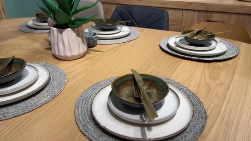 Dining Table Set for Six with Plant Centerpiece