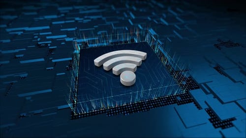 Futuristic Wi-Fi Symbol Animation on Digital Circuit Board