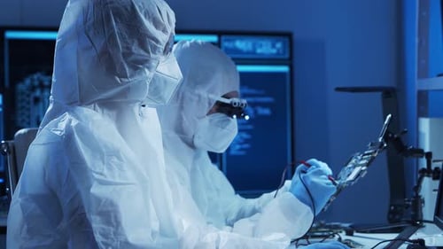 Group of Professional Engineer is Developing a Modern Microprocessor in a Futuristic Laboratory