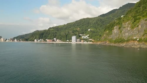 Fly over the black sea in Batumi city