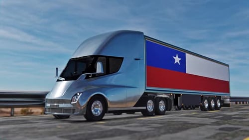 Modern 3D Animated Semi Truck with Chilean Flag on Highway