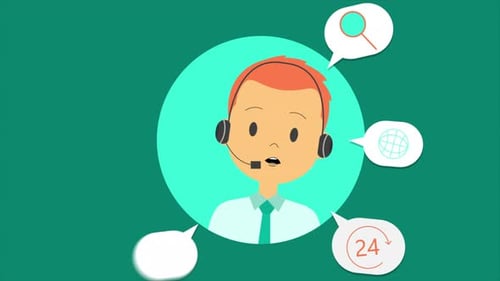Male Call Center Operator Answering Questions with Using Headphone 4K