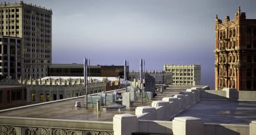 Rooftop Architectural View of City Buildings and Structures During Sunset