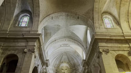 historic church made of sandstone with many arches on the ceiling